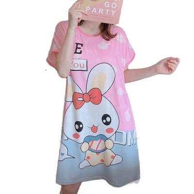 China 2022 Summer Fashion Milk Silk Nightgown Women's Short Sleeve O-Neck Cartoon Printed Oversized Loose Nightgown for sale