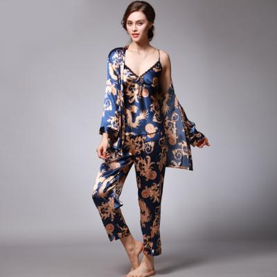 China New Fashion Spring Autumn QUICK DRY Women Pajamas Women's INTIFLOWER 3 Piece Set Lounge Wear Long Sleeving Satin Silk Sleepwear Luxury Home Clothes for sale