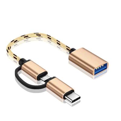 China Mobile Phone 2 In 1 Type C / Micro USB OTG USB Cable for sale