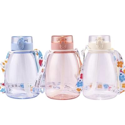 China Sustainable high quality eco-friendly bpa free plastic water bottle with rope and straw Amazon hot sale for sale