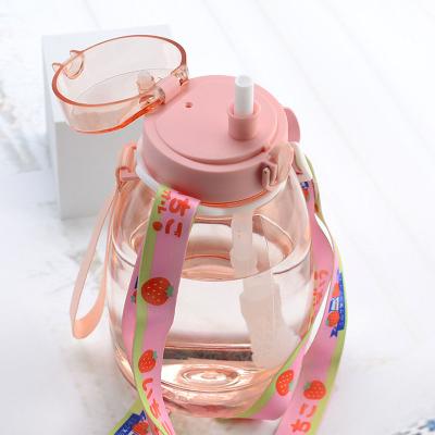 China Viable Bestsellers 2020/2021 1000ml Long Neck Plastic Rope Milk Bottle With Straw For Drinking Water for sale