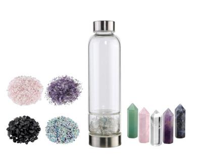 China Large Size Crystal Sustainable Natural Glass Water Bottle Custom Logo Printing 550ml for sale