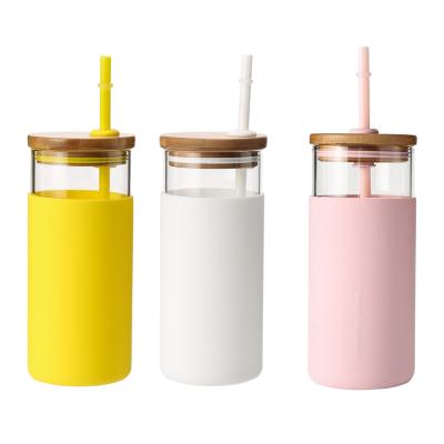 China Amazon viable online shopping water bottle 500ml boba bubble milk glass cup with pp plastic straw for sale