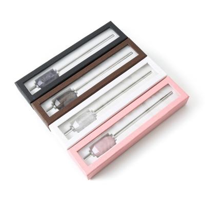 China Custom Logo Eco - Friendly Rose Quartz 304 Stainless Steel Straw Viable With Crystal As Fancy Gift for sale