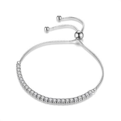 China FASHIONABLE 925 Sterling Silver Cubic Zirconia Adjustable Tennis Chain Bracelet for sale