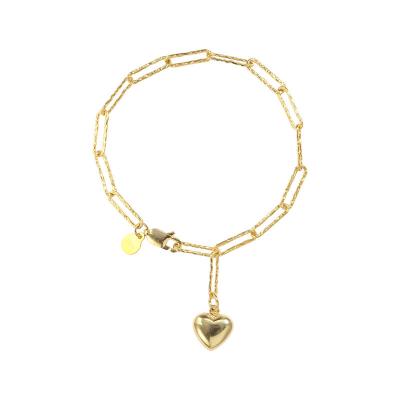 China TRENDY 925 Sterling Silver Gold Link Chain Heart Charm Adjustable Bracelet for sale