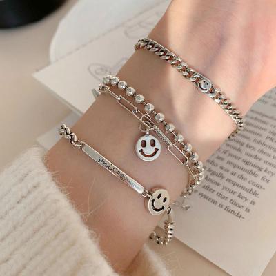 China FASHIONABLE Custom Smile Bracelet 925 Sterling Silver Cuban Link Bead Chain Bracelets for sale