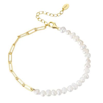 China 925 Sterling Silver TRENDY Natural Freshwater Pearl Link Chain Bracelet For Women for sale