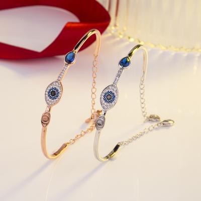 China FASHIONABLE Bracelet 925 Sterling Silver Diamond Blue Evil Eye Bagnle Adjustable Bracelet for sale