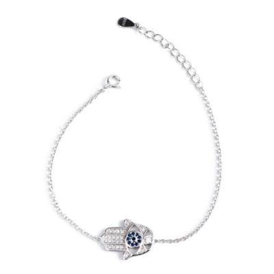 China FASHIONABLE S925 Sterling Silver Fatima Hand and blue evil eye bracelet for sale