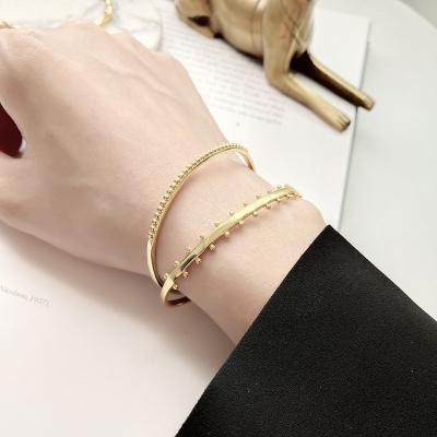 China TRENDY 925 Sterling Silver Gold Plated Cuff Bracelet Women Beads Bracelet Set 18k for sale