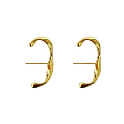 China TRENDY 18k Gold Plated C Shaped Mobius Twist Earrings 925 Sterling Silver Jewelry for sale