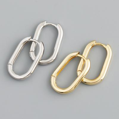 China TRENDY S925 Sterling Silver Minimalist Geometric Oval Handmade Circle Huggie Earrings for sale