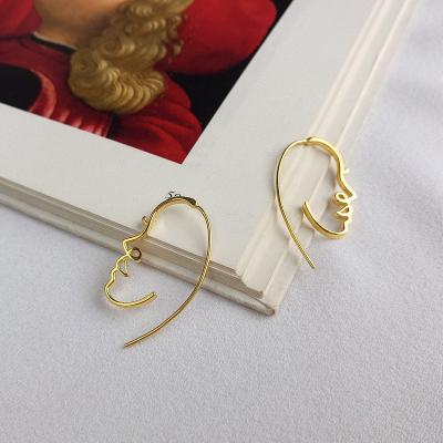 China TRENDY S925 Sterling Silver 18k Gold Plated Simple Set Hollow Face Hook Earrings for sale