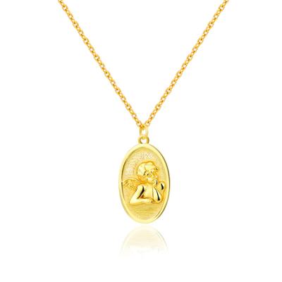 China 18k Gold Plated Disc TRENDY Angel Pendant Necklace 925 Sterling Silver Jewelry for sale