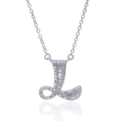 China Trendy 925 Sterling Silver Diamond 26 Initial Letter Pendant Necklace For Women for sale