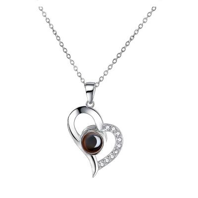 China Trendy Mother's Day I Love You In 100 Sterling Silver Projection Heart Pendant Necklace Of 925 Tongues for sale