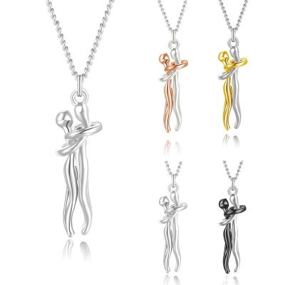 China Trendy S925 Sterling Silver Couple Lovers Hug Two Tone Pendant Necklaces For Valentine's Gift for sale