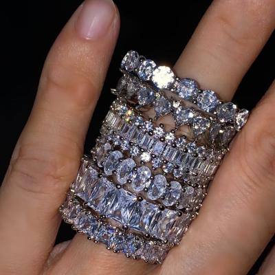 China TRENDY Hot Sale 925 Sterling Silver Eternity Diamond Cubic Zircon Rings For Women for sale