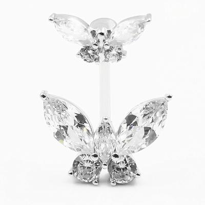 China TRENDY 925 Sterling Silver Butterfly CZ Stones Belly Rings Loose Piercing Jewelry For Women for sale