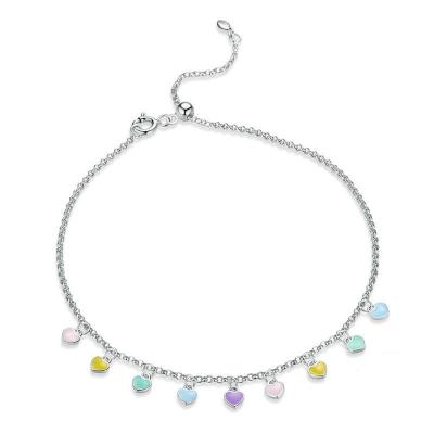 China 925 Sterling Silver Rainbow Heart Charm Foot Chain Trendy Anklets For Women for sale