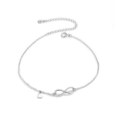 China Fashionable 925 Sterling Silver Simple Infinity Heart Charm Anklet For Women for sale