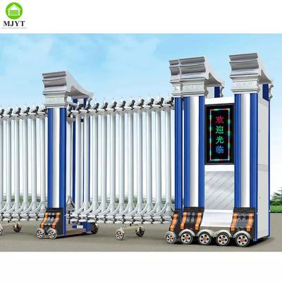 China Easily Assembled automatic collapsible railway wrought iron gate color paint portoes usados electric expandable main sliding gate for sale