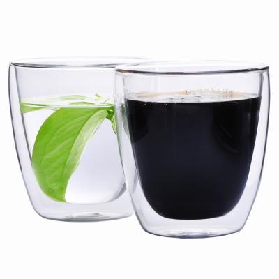 China Sustainable 250ml /8OZ Double Wall Coffee And Tea Cups Glass Borosilicate Glass for sale