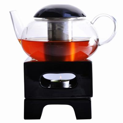 China Wholesale Price Viable Glass Teapot, 32oz, Stainless Steel with18/8 Filter, Heat Tempered Borosilicate Glass with Ceramic Warmer for sale