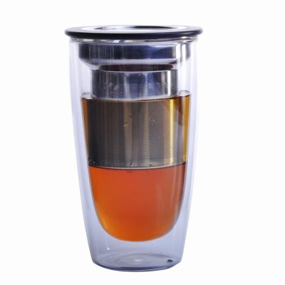 China New novelty glass sustainable products for tea drinking! 350CC Double Wall Tea Infuser Mugs! Buy Double Wall Tea Filter 300cc Cup for sale