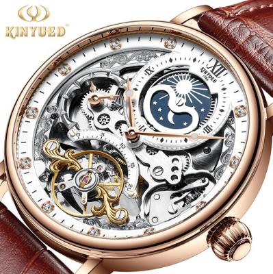 China OEM brand automatic luxury leather waterproof wristwatches men's wrist watches KINYUED date logo watch quartz stainless steel for sale