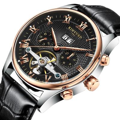 China Customized Custom LOGO Fashionable Men's Leather Mechanical Watch Automatic Factory Brand Date KINYUED Watch Manufacturer for sale