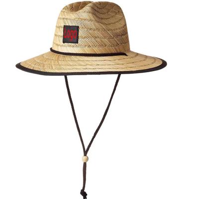 China Custom Design Straw Hat Picture Logo Brim Outdoor Wide Brim Beach Sun Hat With Embroidered Logo Hollow Grass Mat Straw Hat For Surfing for sale