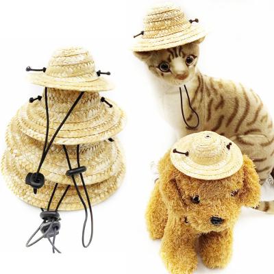 China Picture Summer Pet Straw Hats For Hats For Small Dogs And Cats Sun Hat With Strap for sale