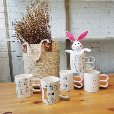 China Bunny Tea Coffee Cups Fashion Viable Hot Selling Rabbit Ceramic Customizable Mugs For Easter Ceramic Gift for sale