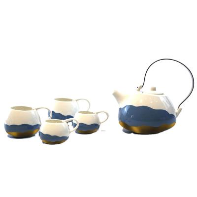 China Wholesale Viable Potted Teapot Cups Saucer Sets Ceramic Tea Set for sale