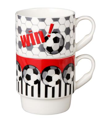 China Viable Creative White Ceramic Soccer Coffee Mugs Soccer Design Football Ceramic Mug for sale