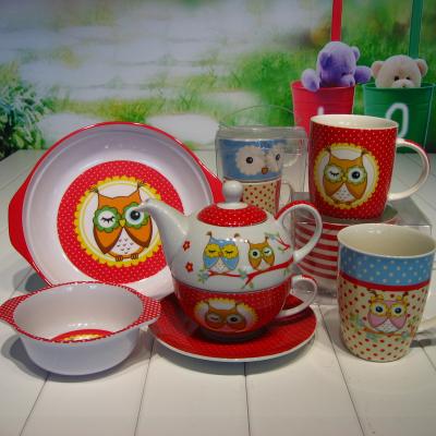 China Hot Sale 3pcs Cartoon Kids Breakfast Porcelain Ceramic Dinner Sets With Dish, Bowl And Cup Or Cute Mug for sale