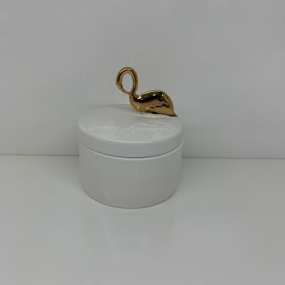 China Wholesale Luxury Round Gold Porcelain Trinket Box With 3D Printing Ceramic Jewelry Box for sale