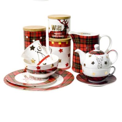 China Sustainable Hot Selling Christmas Coffee Mugs Mugs Plates Bowls Cake Stand Teapot Ceramic Christmas Gift for sale