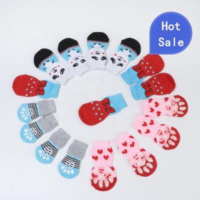 China Stocked Warm Dog Cat Socks Soft Pet Anti-Slip Winter 4pcs Knit Chihuahua Pet ProductThick Paw Protector Dog Booties Socks Accessories for sale