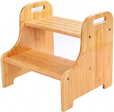 China Modern 2 step bamboo stool with non-slip step treads and 2 cutout handles for sale