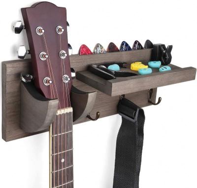 China art & Wall Mounted Collectible Wooden Guitar Rack With Pick Rack And 3 Hook for sale