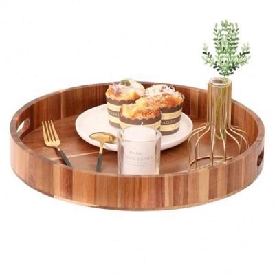 China Eco - Friendly Round Acacia Wood Serving Coffee Table Tray Tray for sale