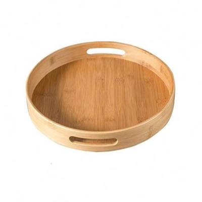 China Eco-friendly bamboo wood serving tray, log tray with handles, natural decorative tray for sale