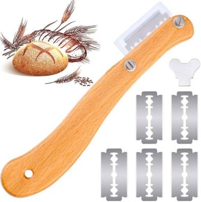 China Viable Bread Blade Wooden Handle Bread Reducing Tool Dough Scoring Knife for sale