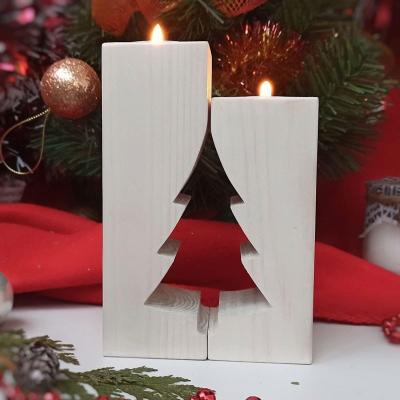 China Wholesale Wooden Christmas Tree Solid Wood Candle Lights White Tealight Candle Holder for sale