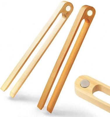 China Mini Eco-frinedly Bamboo Magnetic Kitchen Bamboo Toaster Tongs For Cooking Salad for sale