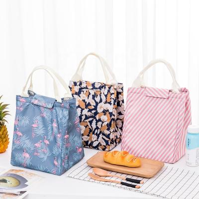 China Waterproof Factory Selling Flamingo Pattern Oxford Lunch Bag For Adults Waterproof Thermal Insulated Bags for sale