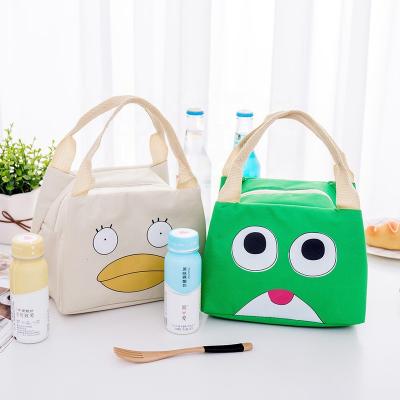 China Bright Color Small Size School Children Waterproof Heat Insulation Cloth For Cooler Bags Cute Expression Food Lunch Bag For Kids for sale